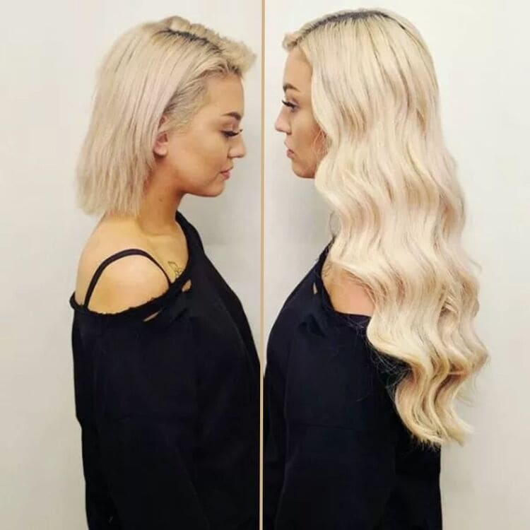 Before and After — 22-inch platinum tape-ins