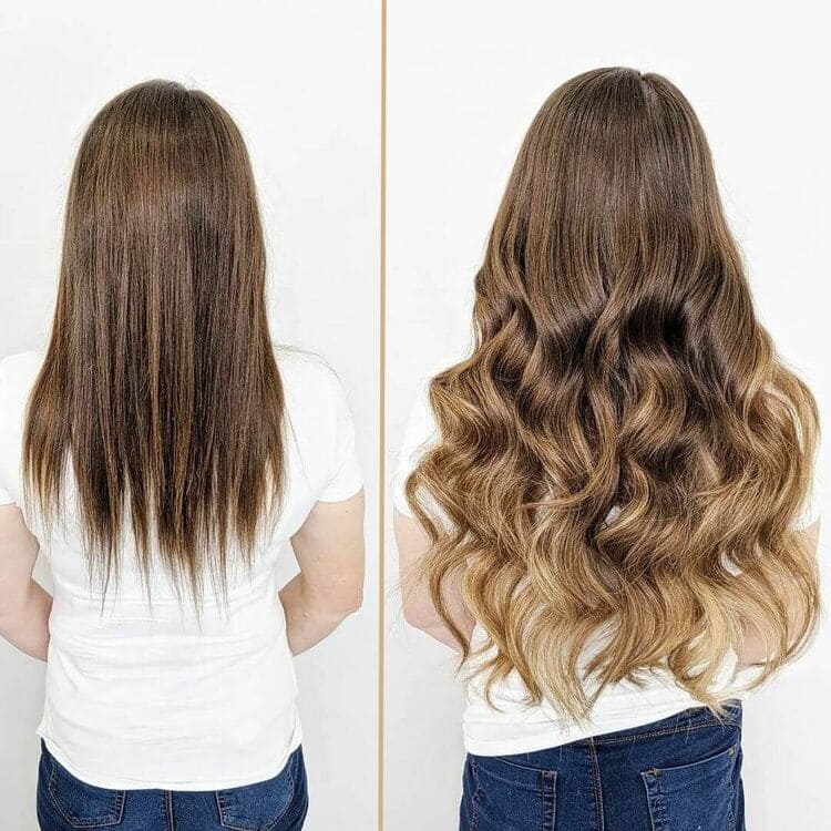Before and After — 22-inch caramel ombré wefts
