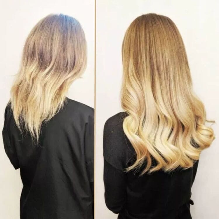 Before and After — 22-inch vanilla ombré keratin bonds