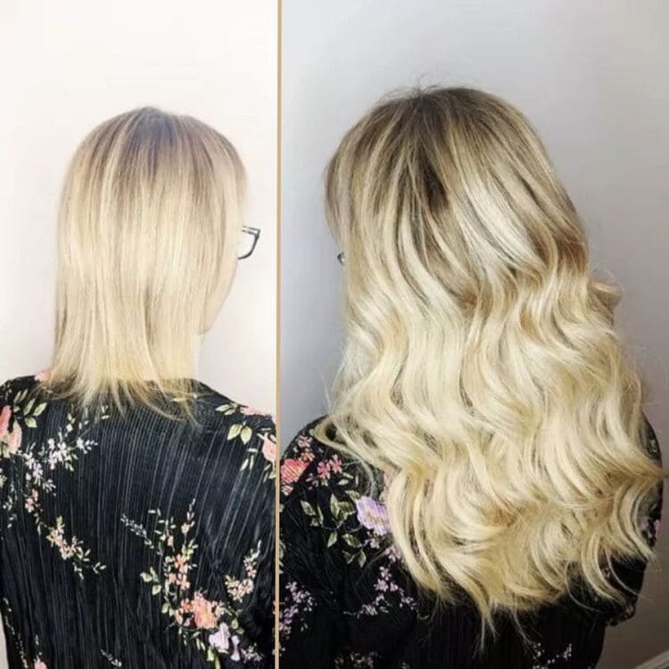 Before and After — 22-inch blonde tape-ins