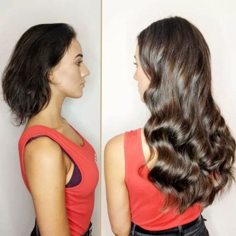 Before and After — 22-inch brunette wefts